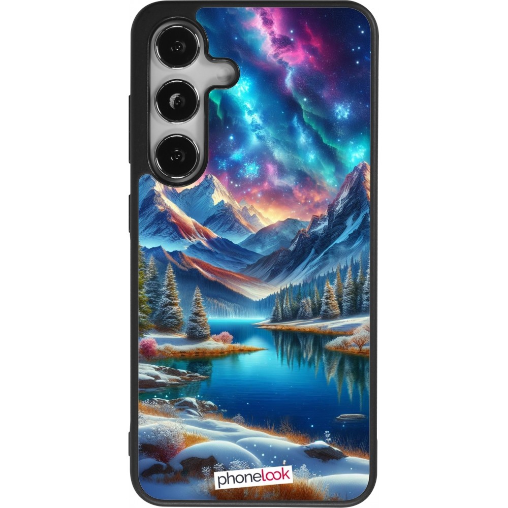 Coque Samsung Galaxy S24 - Silicone rigide noir Fantasy Mountain Lake Sky Stars