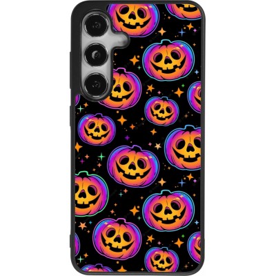 Coque Samsung Galaxy S24 - Silicone rigide noir Halloween 2024 rainbow pumpkins