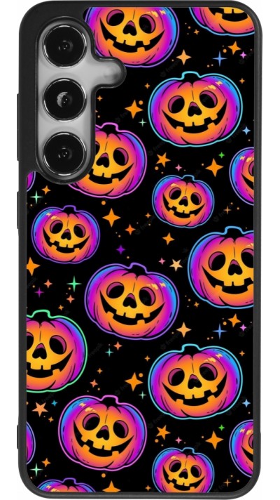 Coque Samsung Galaxy S24 - Silicone rigide noir Halloween 2024 rainbow pumpkins