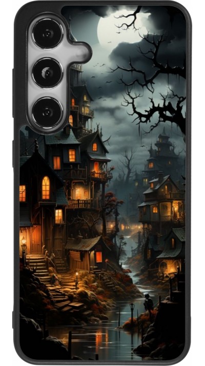 Coque Samsung Galaxy S24 - Silicone rigide noir Halloween 2024 scary town