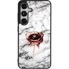 Coque Samsung Galaxy S24 - Silicone rigide noir Marble Rose Gold