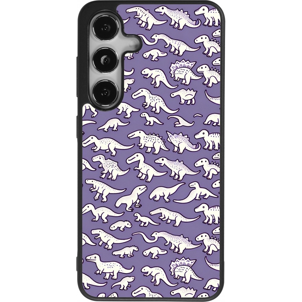 Coque Samsung Galaxy S24 - Silicone rigide noir Mini dino pattern violet