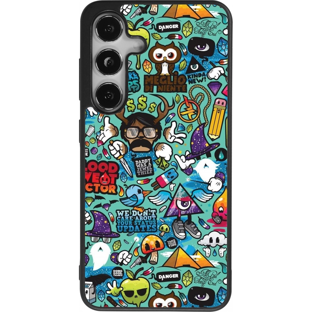 Coque Samsung Galaxy S24 - Silicone rigide noir Mixed Cartoons Turquoise