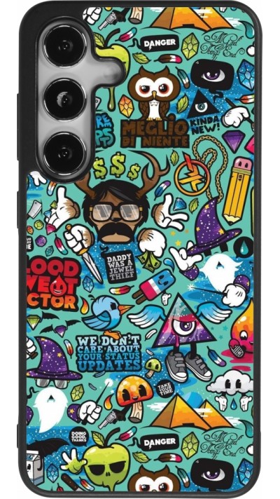 Coque Samsung Galaxy S24 - Silicone rigide noir Mixed Cartoons Turquoise