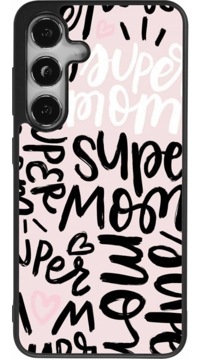 Coque Samsung Galaxy S24 - Silicone rigide noir Mom 2024 Super mom