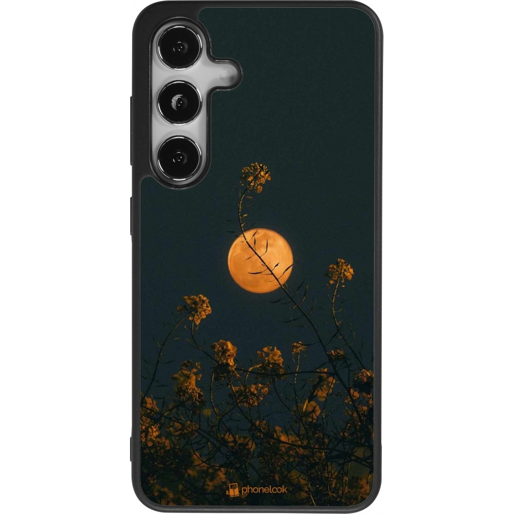 Coque Samsung Galaxy S24 - Silicone rigide noir Moon Flowers