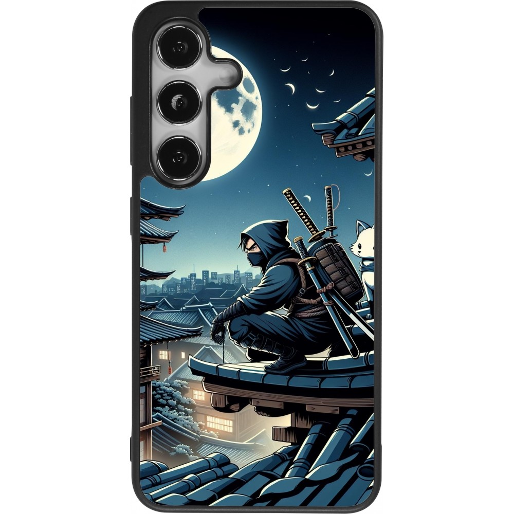 Coque Samsung Galaxy S24 - Silicone rigide noir Ninja sous la lune