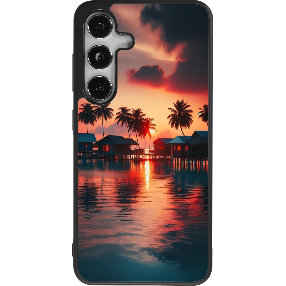 Coque Samsung Galaxy S24 - Silicone rigide noir Paradis Maldives