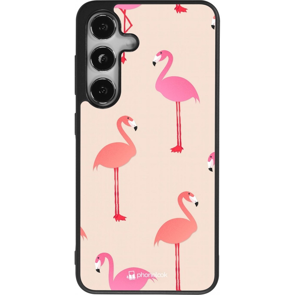 Coque Samsung Galaxy S24 - Silicone rigide noir Pink Flamingos Pattern