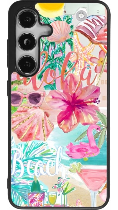 Coque Samsung Galaxy S24 - Silicone rigide noir Preppy Collage Aloha