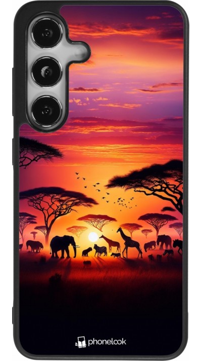 Coque Samsung Galaxy S24 - Silicone rigide noir Safari sunset wildlife