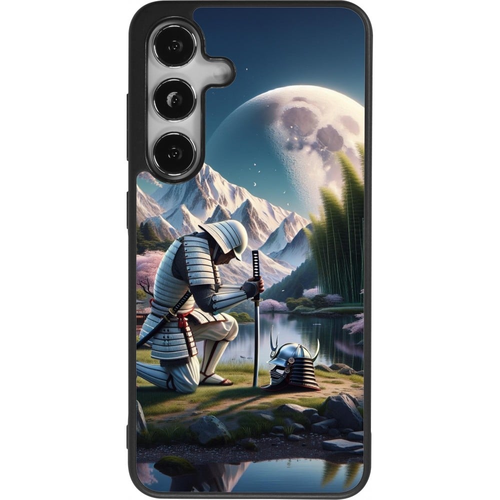 Coque Samsung Galaxy S24 - Silicone rigide noir Samurai Katana Lune