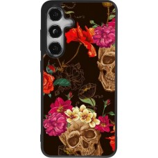 Samsung Galaxy S24 Case Hülle - Silikon schwarz Skulls and flowers