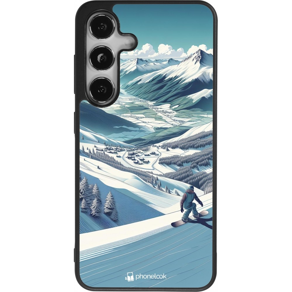 Coque Samsung Galaxy S24 - Silicone rigide noir Snowboarder Montagne