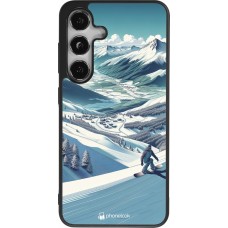 Coque Samsung Galaxy S24 - Silicone rigide noir Snowboarder Montagne