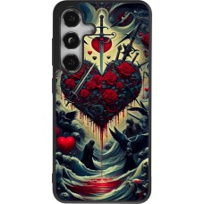 Coque Samsung Galaxy S24 - Silicone rigide noir Dark Love Coeur Sang