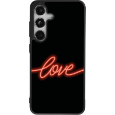 Coque Samsung Galaxy S24 - Silicone rigide noir Valentine 2023 neon love