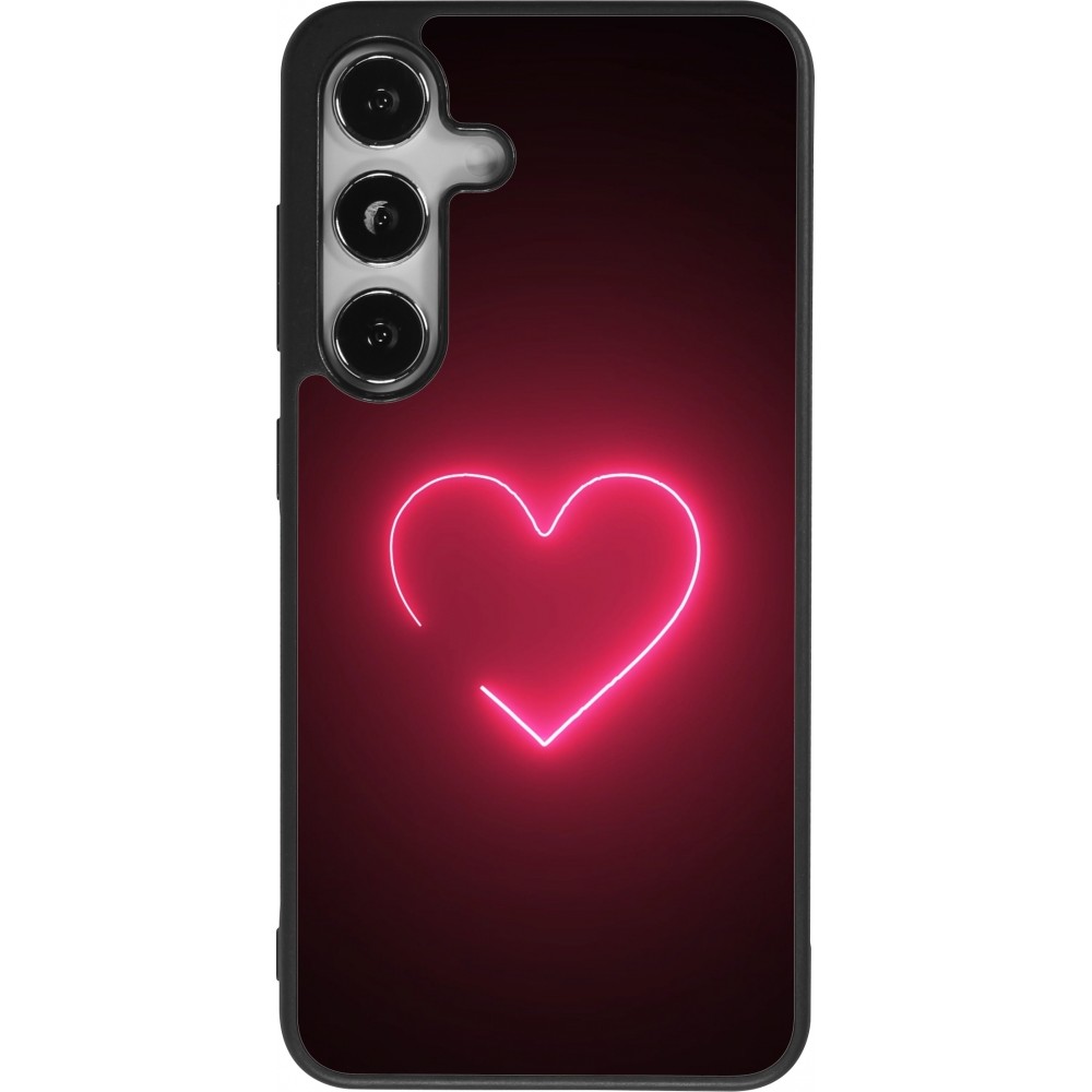 Coque Samsung Galaxy S24 - Silicone rigide noir Valentine 2023 single neon heart