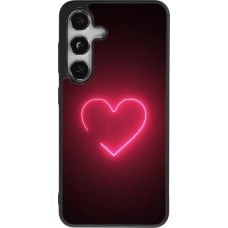 Coque Samsung Galaxy S24 - Silicone rigide noir Valentine 2023 single neon heart