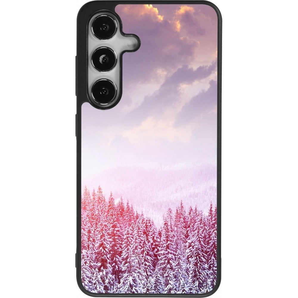 Coque Samsung Galaxy S24 - Silicone rigide noir Winter 22 Pink Forest