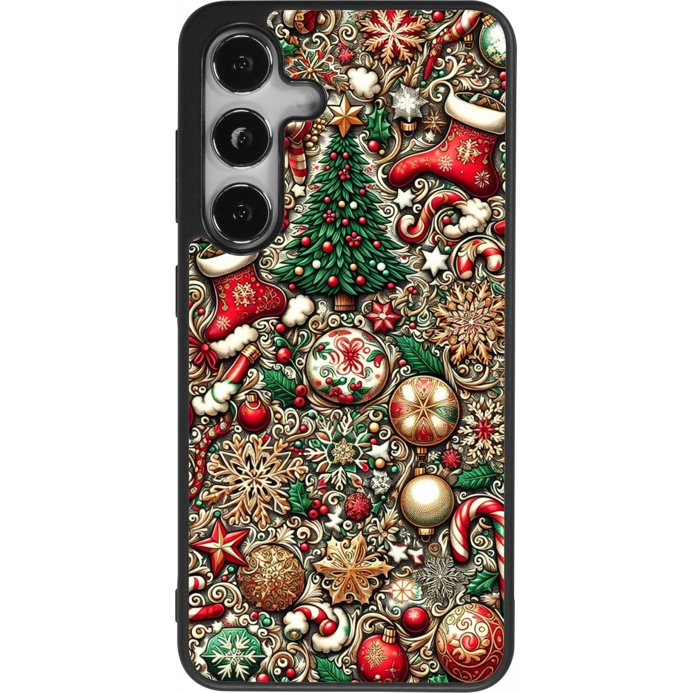 Coque Samsung Galaxy S24 - Silicone rigide noir Noël 2023 micro pattern