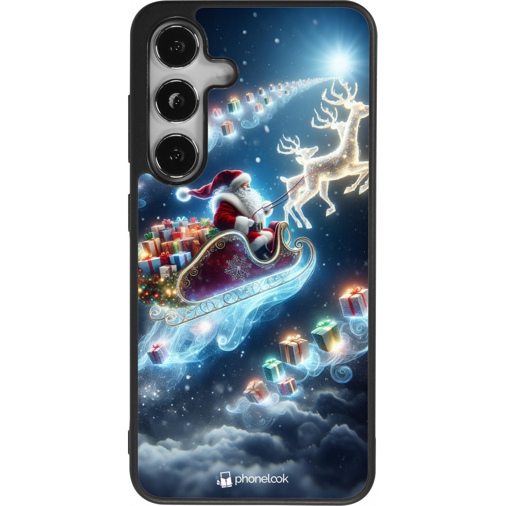 Coque Samsung Galaxy S24 - Silicone rigide noir Noël 2023 Père Noël enchanté