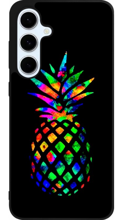 Coque Samsung Galaxy S24 FE - Silicone rigide noir Ananas Multi-colors