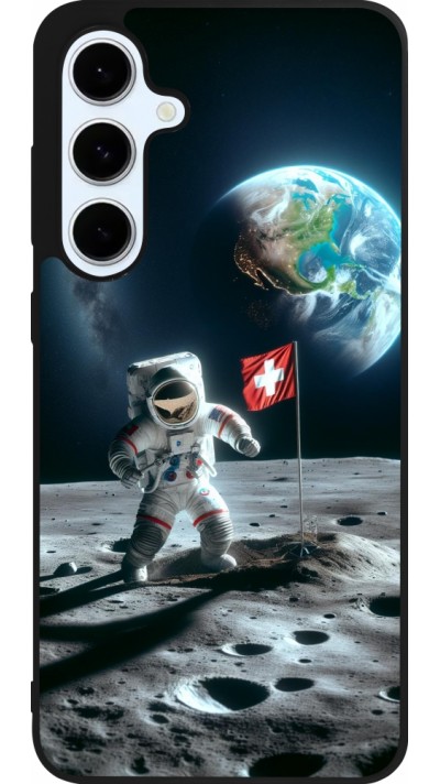 Coque Samsung Galaxy S24 FE - Silicone rigide noir Astro Suisse sur lune