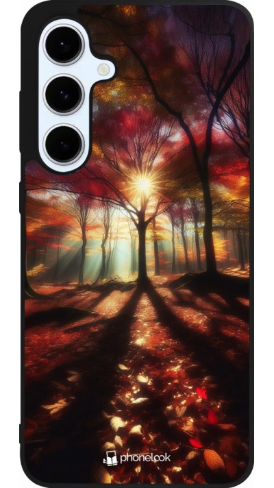 Coque Samsung Galaxy S24 FE - Silicone rigide noir Automne doré glare