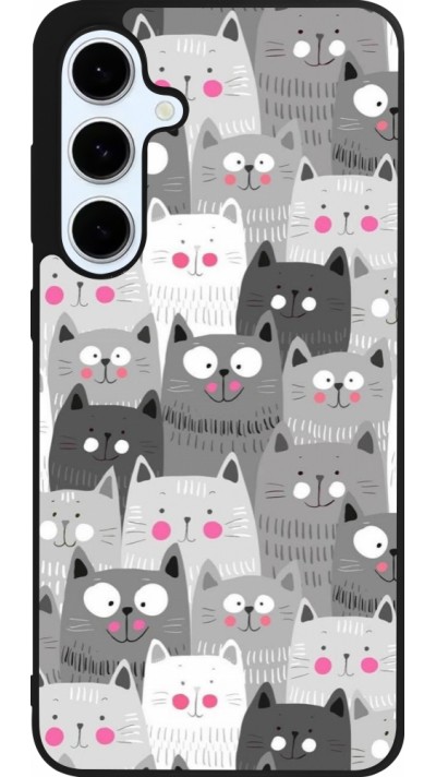 Coque Samsung Galaxy S24 FE - Silicone rigide noir Chats gris troupeau