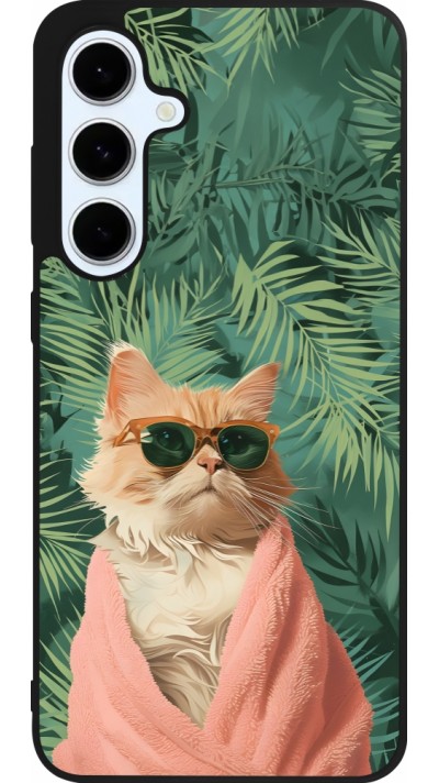 Coque Samsung Galaxy S24 FE - Silicone rigide noir Cat Summer Palms