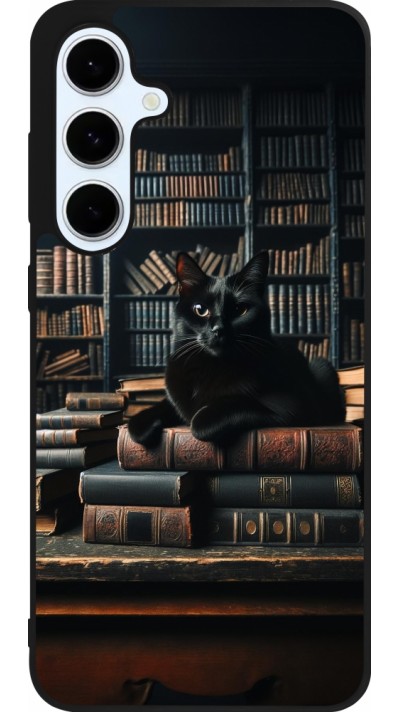 Coque Samsung Galaxy S24 FE - Silicone rigide noir Chat livres sombres