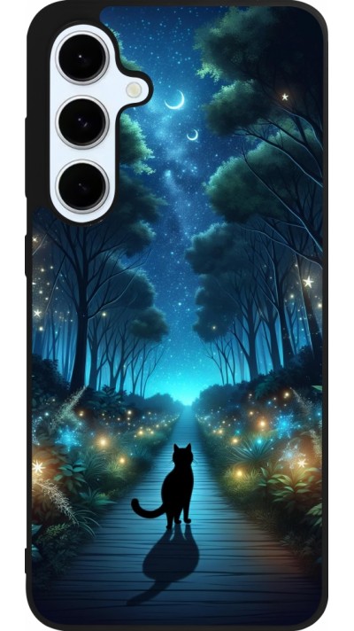 Coque Samsung Galaxy S24 FE - Silicone rigide noir Chat noir promenade