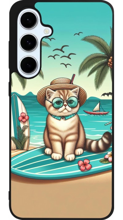 Coque Samsung Galaxy S24 FE - Silicone rigide noir Chat Surf Style