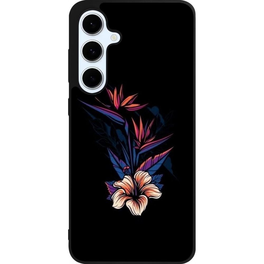 Coque Samsung Galaxy S24 FE - Silicone rigide noir Dark Flowers