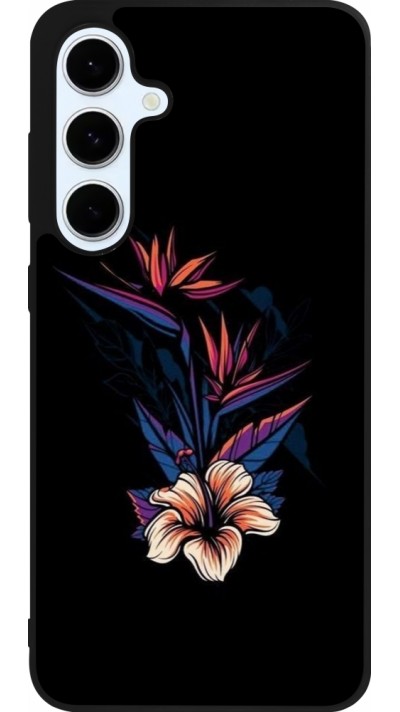 Coque Samsung Galaxy S24 FE - Silicone rigide noir Dark Flowers