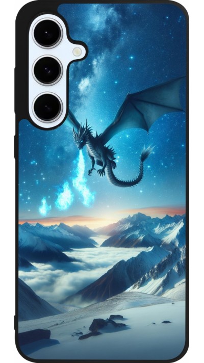 Coque Samsung Galaxy S24 FE - Silicone rigide noir Dragon nocturne montagne