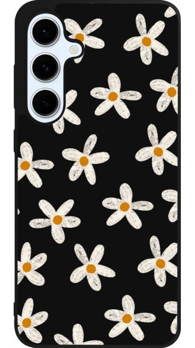 Coque Samsung Galaxy S24 FE - Silicone rigide noir Easter 2024 white on black flower