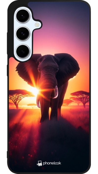 Coque Samsung Galaxy S24 FE - Silicone rigide noir Elephant Sunrise Beauty