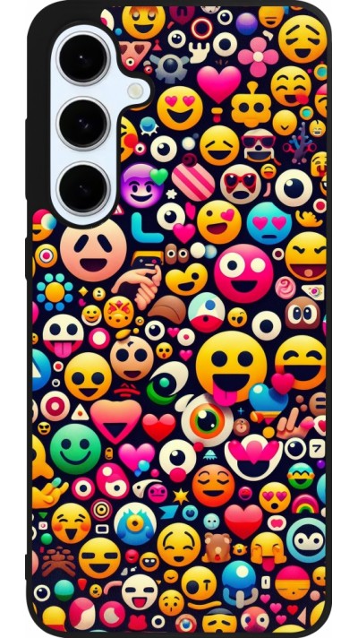 Coque Samsung Galaxy S24 FE - Silicone rigide noir Emoji Mix Color