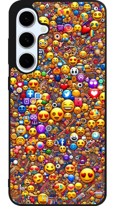 Coque Samsung Galaxy S24 FE - Silicone rigide noir Emoji mixed