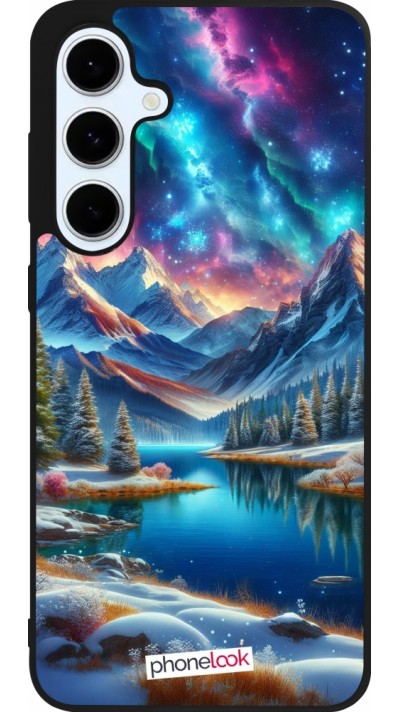 Coque Samsung Galaxy S24 FE - Silicone rigide noir Fantasy Mountain Lake Sky Stars