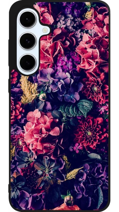 Coque Samsung Galaxy S24 FE - Silicone rigide noir Flowers Dark