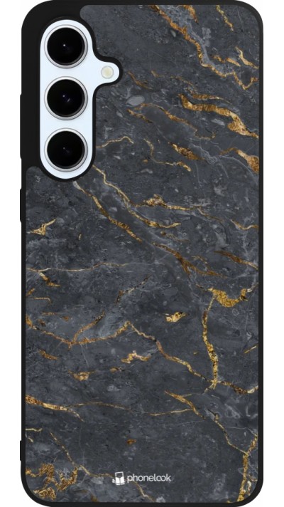 Coque Samsung Galaxy S24 FE - Silicone rigide noir Grey Gold Marble