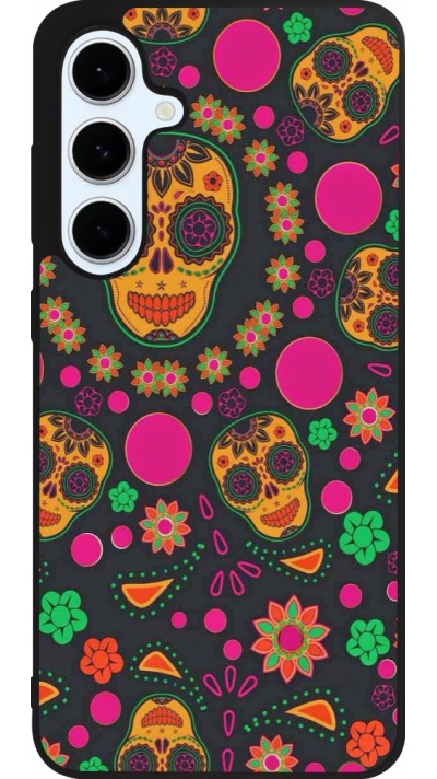 Coque Samsung Galaxy S24 FE - Silicone rigide noir Halloween 22 colorful mexican skulls