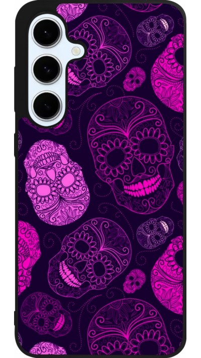 Coque Samsung Galaxy S24 FE - Silicone rigide noir Halloween 2023 pink skulls