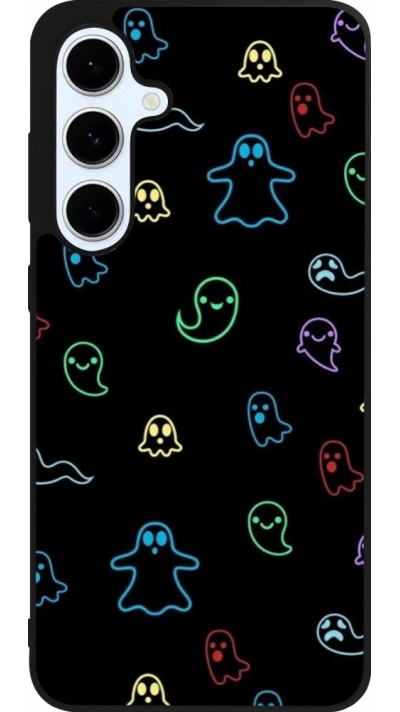 Coque Samsung Galaxy S24 FE - Silicone rigide noir Halloween 2024 colorful ghosts