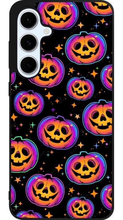 Coque Samsung Galaxy S24 FE - Silicone rigide noir Halloween 2024 rainbow pumpkins