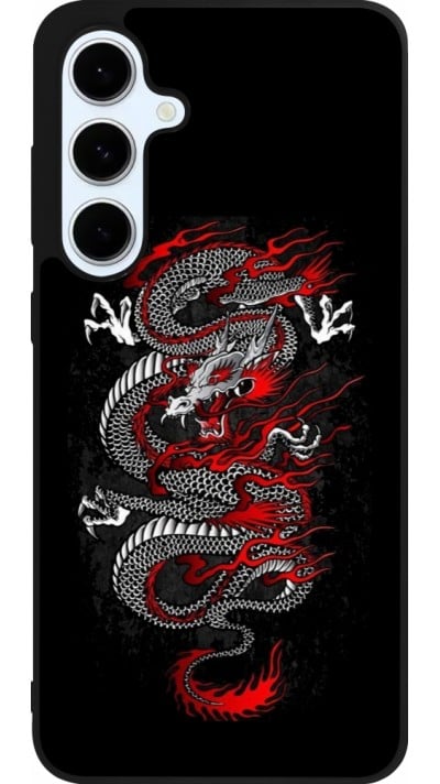 Coque Samsung Galaxy S24 FE - Silicone rigide noir Japanese style Dragon Tattoo Red Black