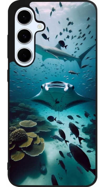 Coque Samsung Galaxy S24 FE - Silicone rigide noir Manta Lagon Nettoyage